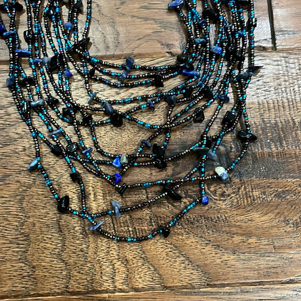Blue beaded layered necklace